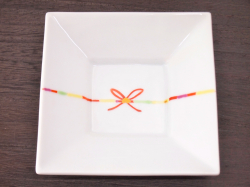 九谷焼 和陶房 3.5号角皿/小皿 豆皿/  結び文　 辺10.5×高2.3cm