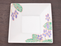 九谷焼 和陶房 3.5号角皿/小皿 豆皿/  すみれ　 辺10.5×高2.3cm