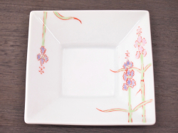 九谷焼 和陶房 3.5号角皿/小皿 豆皿/  ラベンダー　 辺10.5×高2.3cm