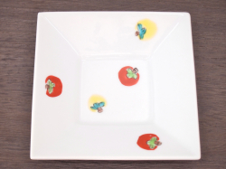 九谷焼 和陶房 3.5号角皿/小皿 豆皿/  トマト　 辺10.5×高2.3cm