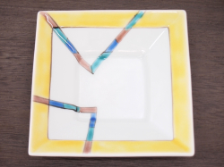 九谷焼 和陶房 3.5号角皿/小皿 豆皿/  色絵幾何紋　 辺10.5×高2.3cm