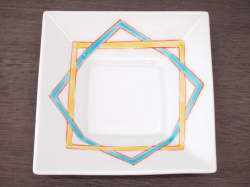 九谷焼 和陶房 3.5号角皿/小皿 豆皿/  色絵四角文　 辺10.5×高2.3cm