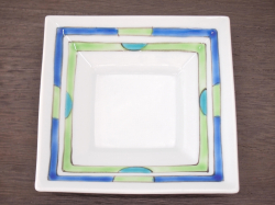 九谷焼 和陶房 3.5号角皿/小皿 豆皿/  渕二重青緑釉　 辺10.5×高2.3cm
