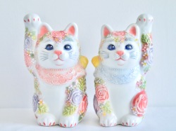 4号招猫　下絵イッチン華盛　下野邦子　マルヨネ陶幸 maruyone