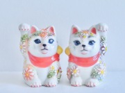 2.5号招猫　下絵イッチン華盛　下野邦子 マルヨネ陶幸　maruyone