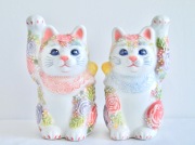 4号招猫　下絵イッチン華盛　下野邦子　マルヨネ陶幸 maruyone