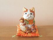 6.5号タッチ招き猫　盛小紋（布団付）