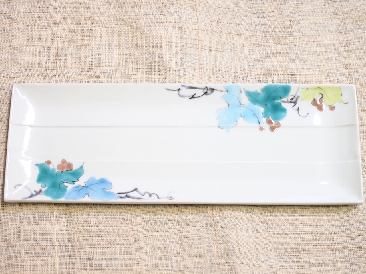 九谷焼 和陶房 長角皿 野ぶどう 29cm 九谷焼マルヨネ 陶芸窯和陶房