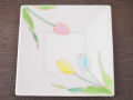 九谷焼 和陶房 3.5号角皿/小皿 豆皿/  ３色チューリップ　 辺10.5×高2.3cm
