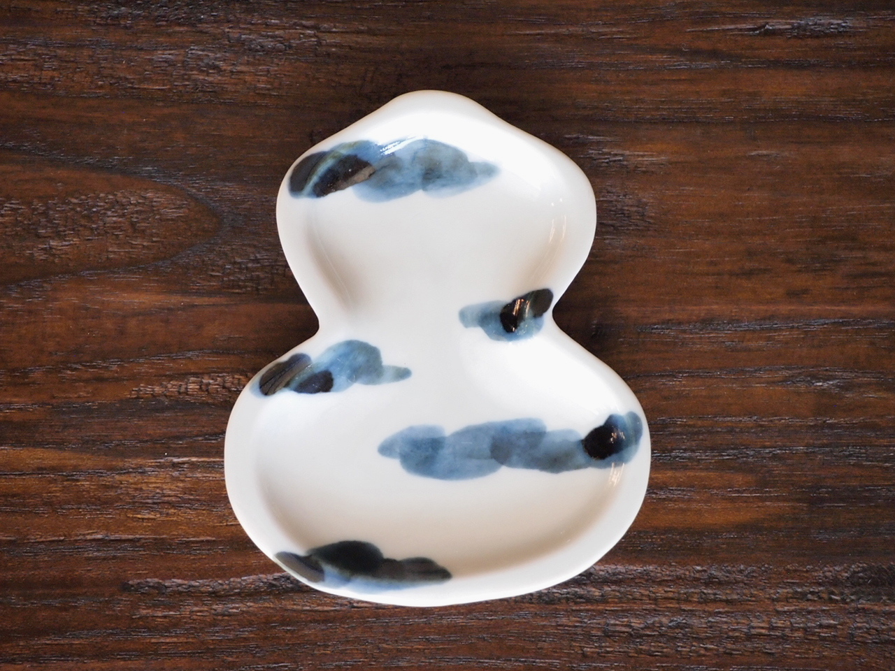 豆皿 瓢箪 染行雲 /小皿 豆皿 吉祥紋古典絵変り/九谷焼 和陶房/幅6.9×奥8.9×高1.2cm