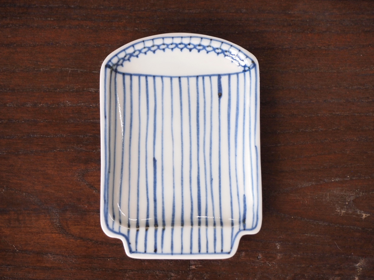 豆皿 湯呑 染付麦藁 /小皿 豆皿 吉祥紋古典絵変り/九谷焼 和陶房/幅7.2×奥10.3×高1.2cm