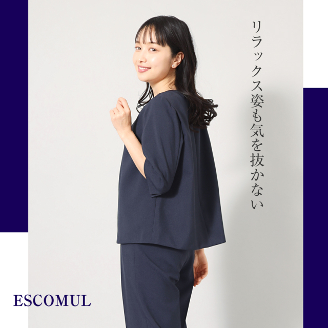 ラウンドネックネイビーブラウス(紺)NS-005-BL