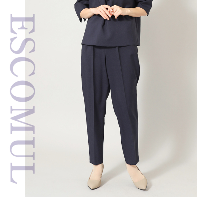 ラウンドネックブラウススカートパンツ3点セット(紺）NS-SET-B