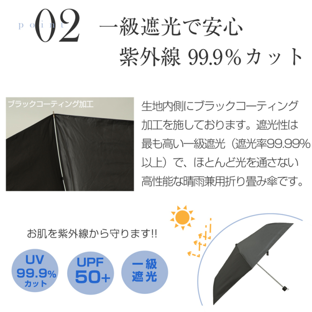 収納袋付晴雨兼用折りたたみ傘 ［耐風傘/UV99.9%カット/UPF50+/一級