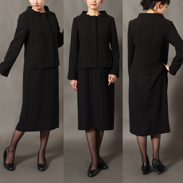 洗える 立ち襟ジャケットアンサンブル 前開き オールシーズン
