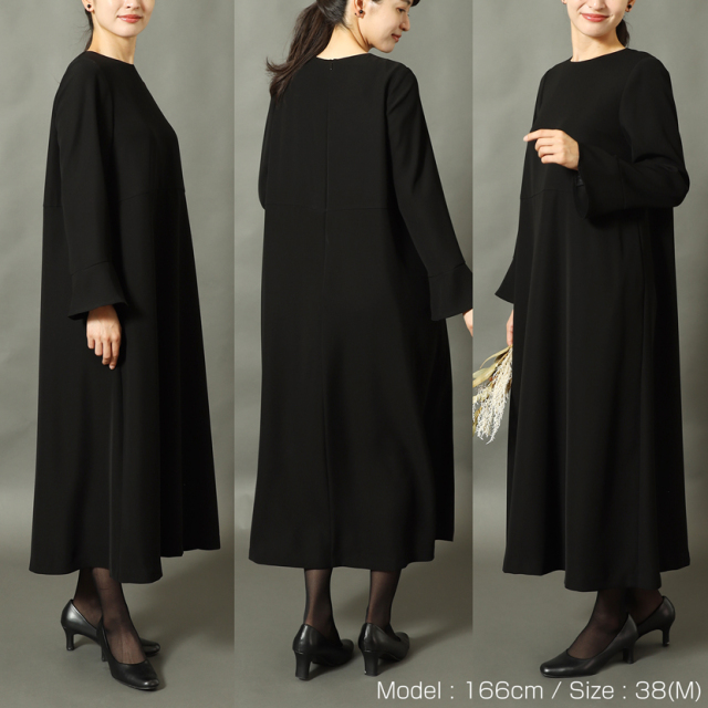 Aラインロングスリーブワンピース 洗える 防シワ【kaene】kn-767op