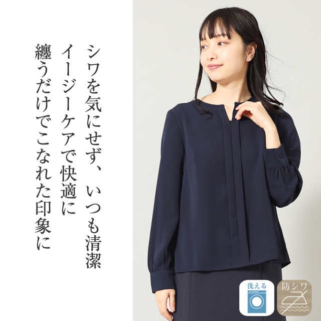 キーネックネイビーブラウス(紺)NB-01