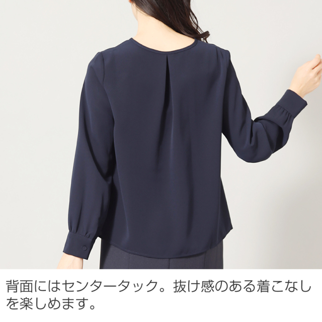 OHGAネイビー 長袖 ブラウス レディース シフォン素材 ハイネック ブラウス トップス 長袖