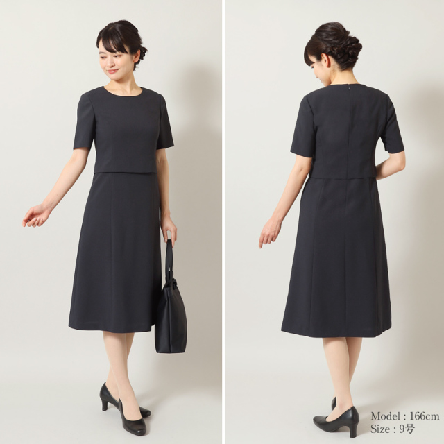 家庭で洗える］お受験重ね着風ワンピース 濃紺 ns-025-op