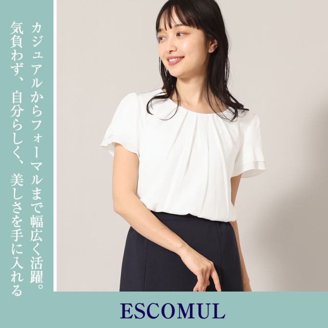 訳ありアウトレット】 胸元タックエアリー半袖シフォンブラウス