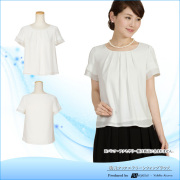胸元タックエアリー半袖シフォンブラウス（白）WW-55-sale