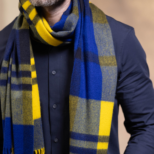 青と黄のニットストール Joshua Ellis 50×190 カシミヤストール CPG52529【UNISEX】| MASHIMO&CO