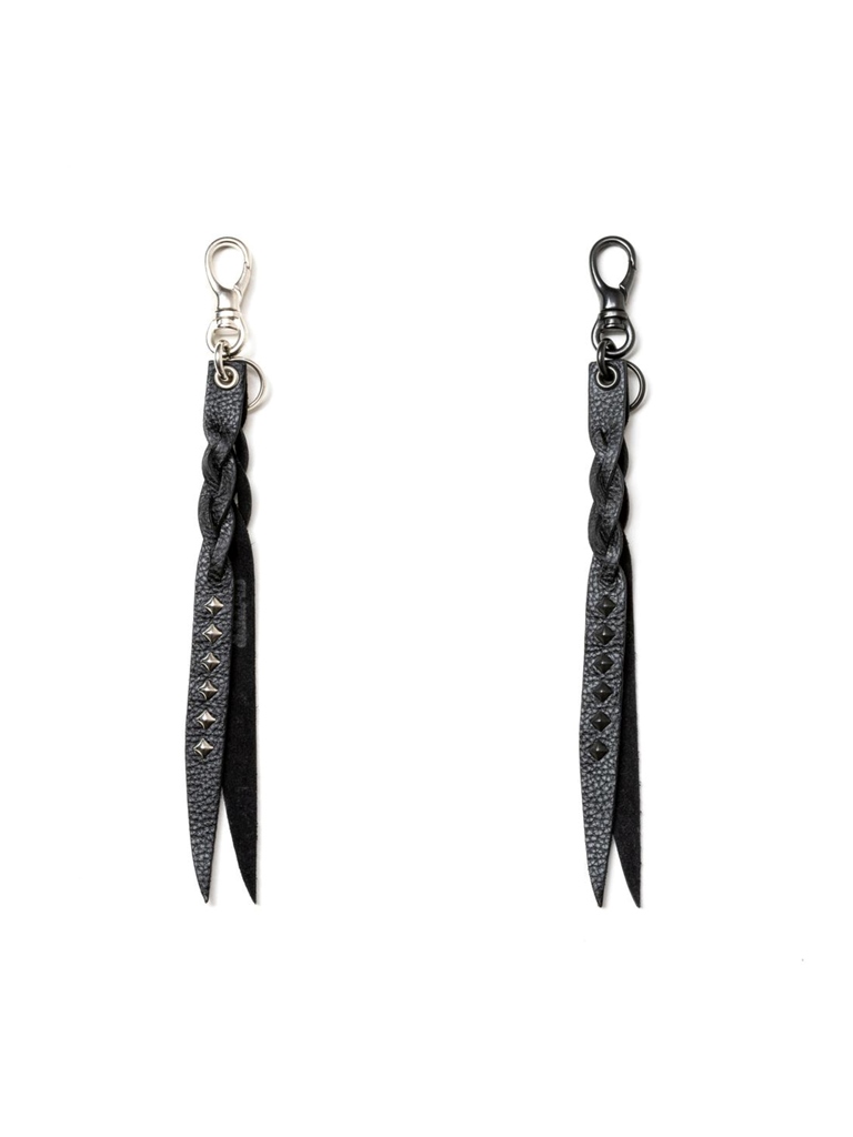 CALEE 　「STUDS & KNITTING LEATHER SHORT KEY RING ＜TYPE A＞」　レザーキーリング