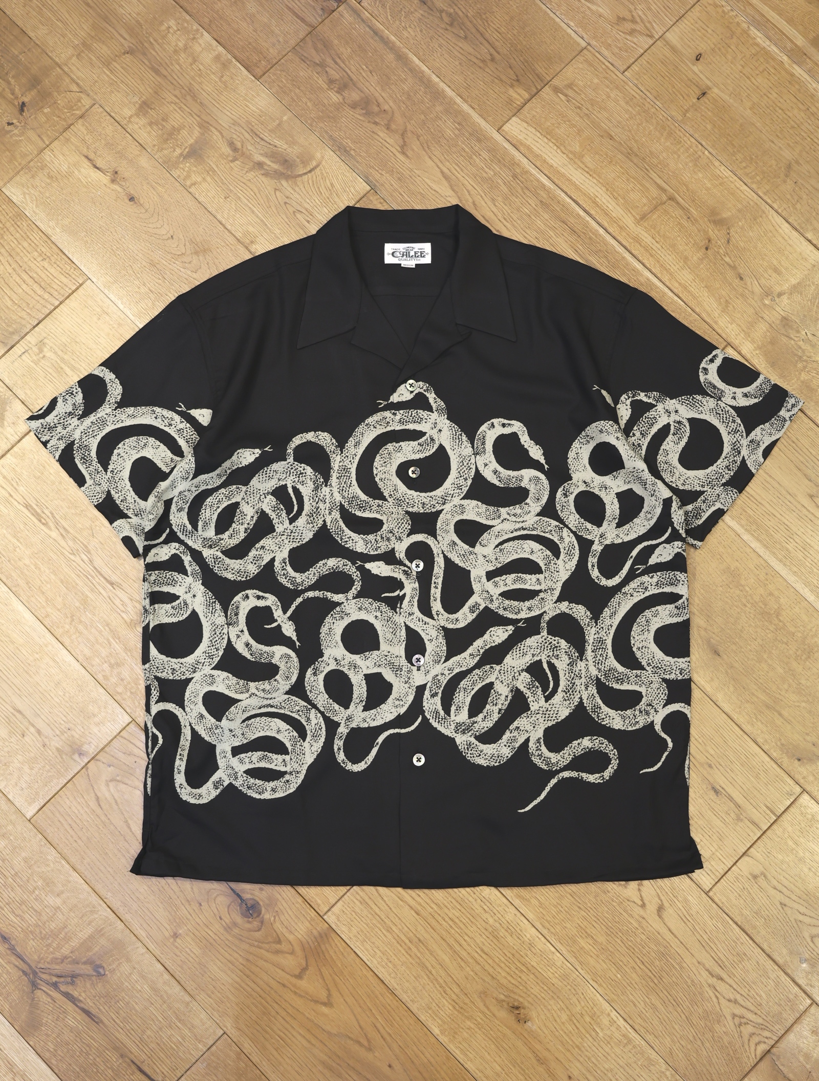 CALEE 　「SNAKE PATTERN PANEL S/S SH」  スネークパターン オープンカラーレーヨンシャツ