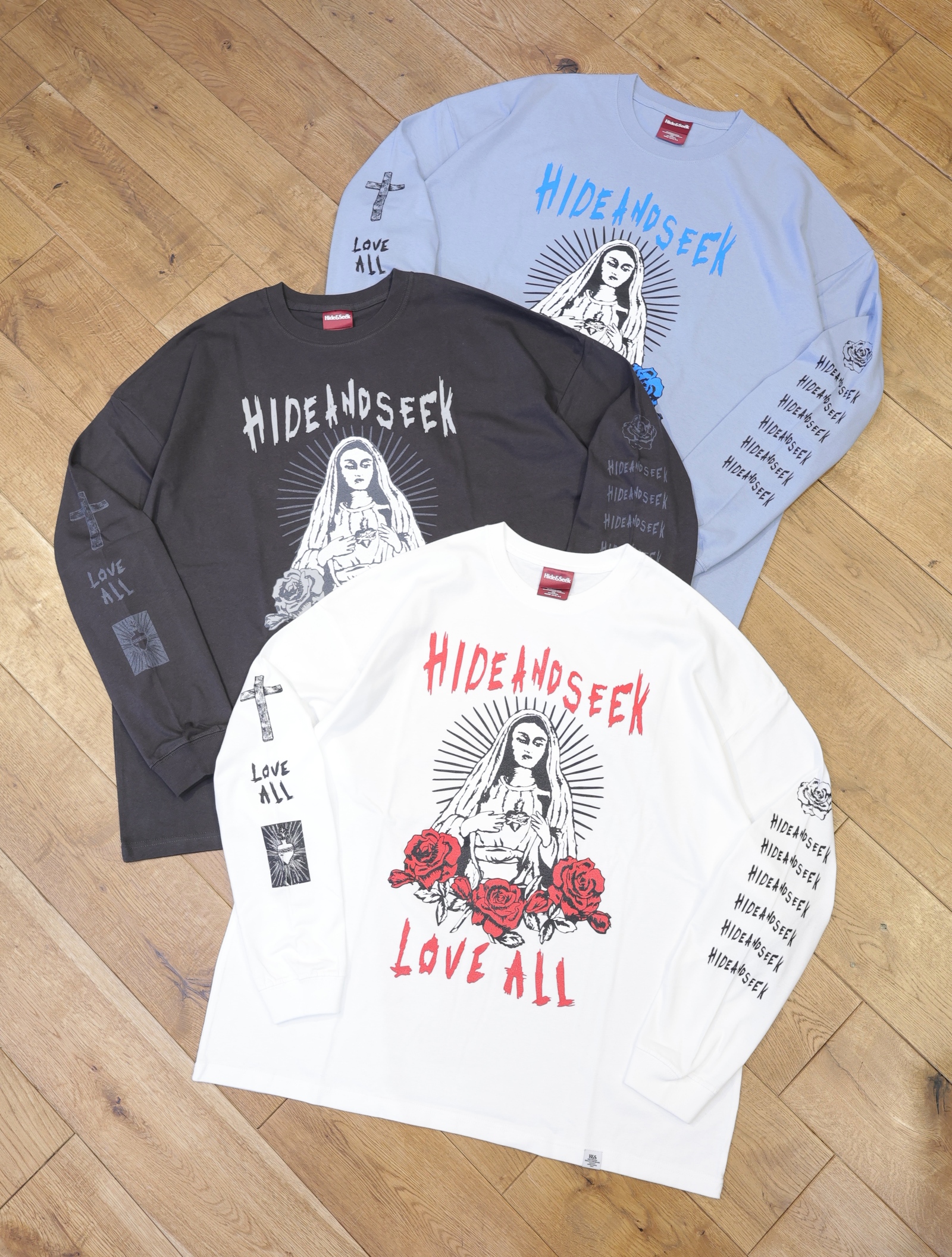 Hide and Seek　「LOVE ALL L/S Tee」　プリントロングスリーブティーシャツ