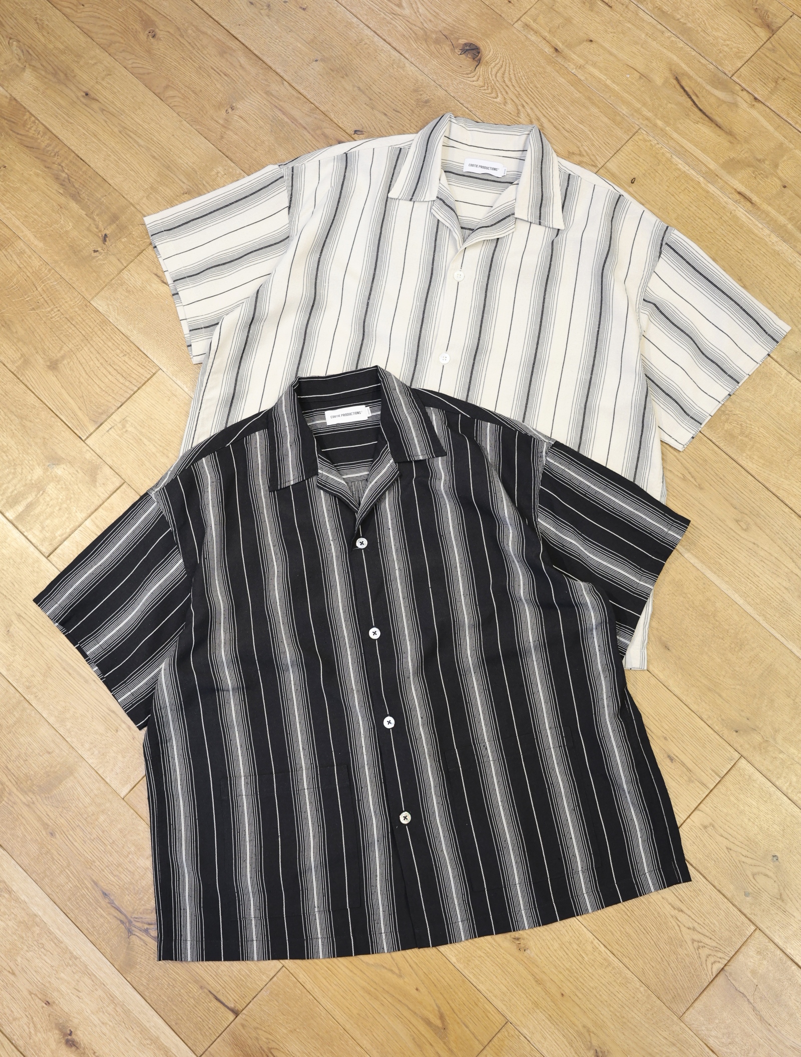 COOTIE　　「Dobby Chain Stripe S/S Cavana Shirt」　ドビーストライプ カバナシャツ