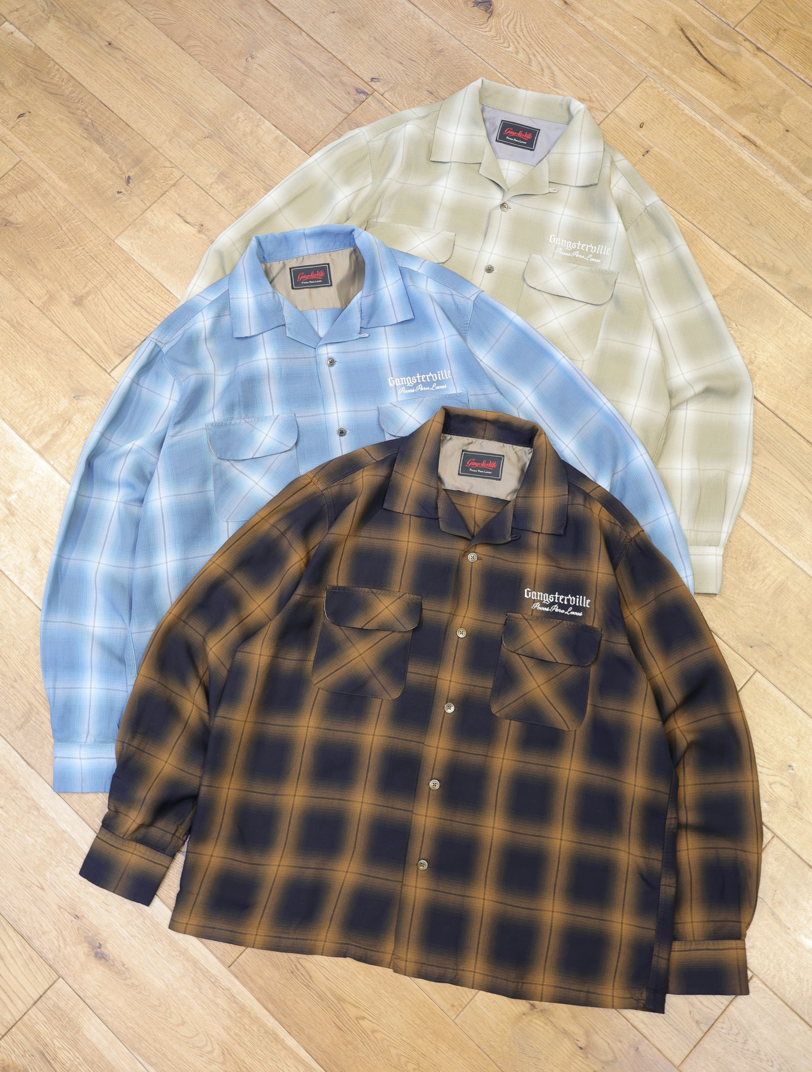 GANGSTERVILLE　　 「LOCOS - L/S SHIRTS」　オンブレーチェック オープンカラーシャツ