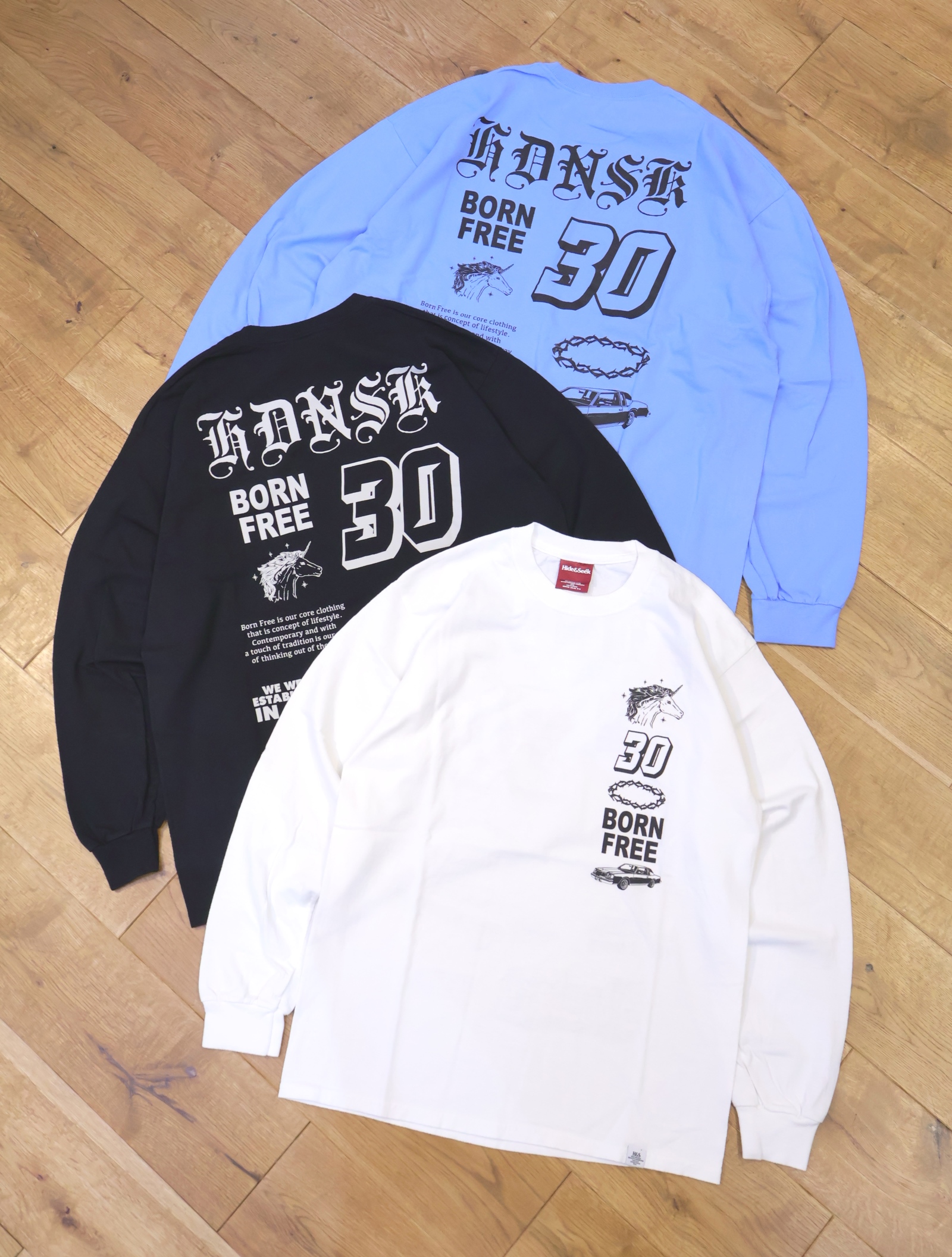 Hide and Seek　「30 L/S Tee」　　ロングスリーブプリントティーシャツ