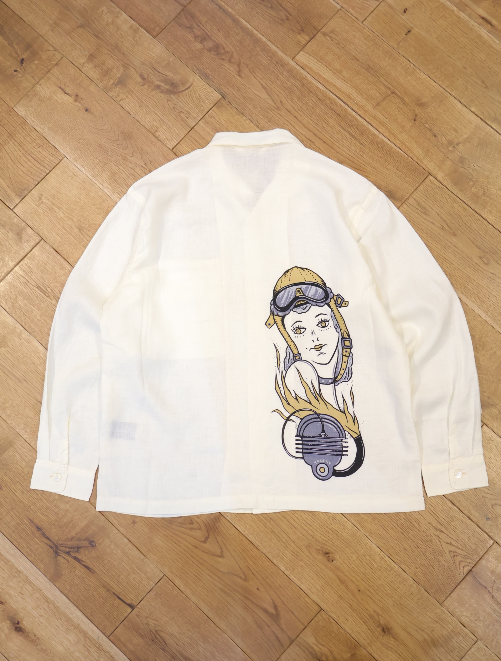 TROPHY CLOTHING　　「Oily Girl Linen L/S Shirt」　　リネン オープンカラーシャツ
