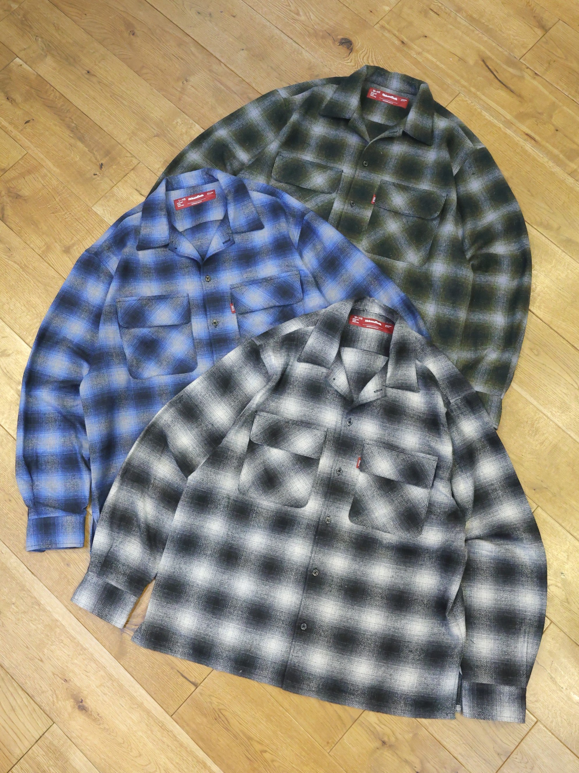 Hide and Seek　「Wool Ombre Check L/S Shirt（26aw）」　オープンカラー オンブレーチェックシャツ