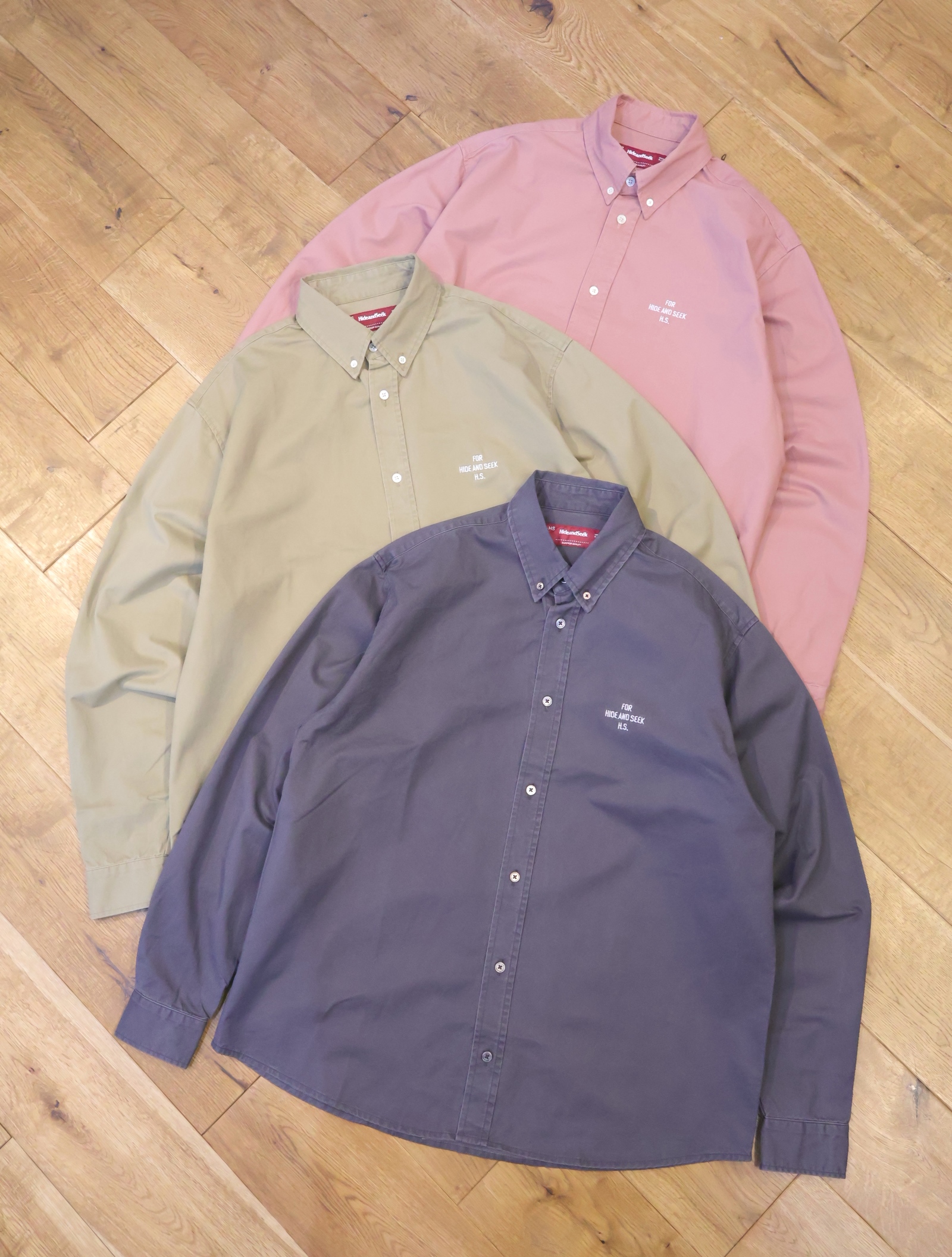 Hide and Seek　「B.D  L/S Shirt（Washed）」　ユーズド加工 ボタンダウンシャツ