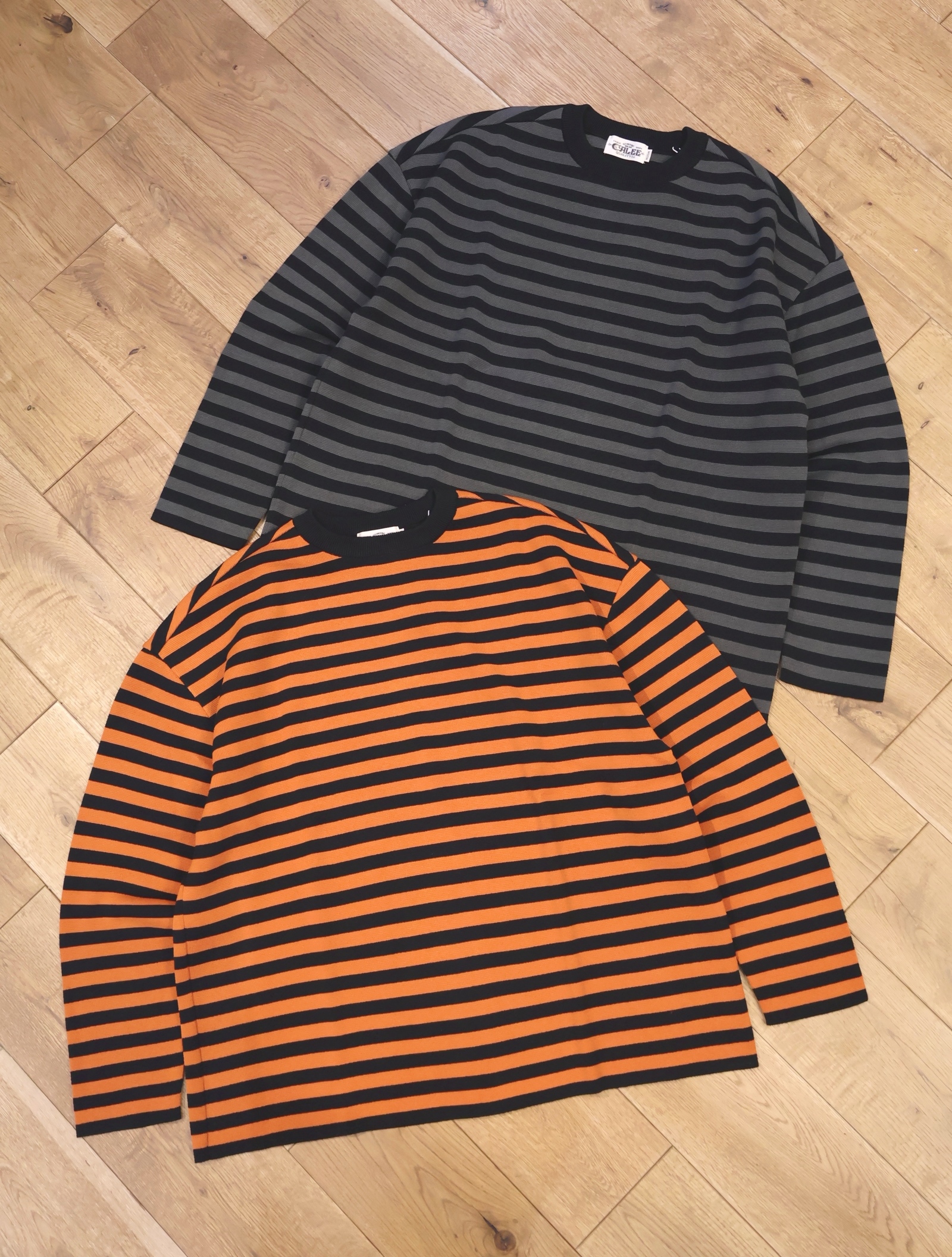 CALEE　　「NARROW PITCH BORDER BASQUE KNIT SW」　　ボーダークルーネックニット