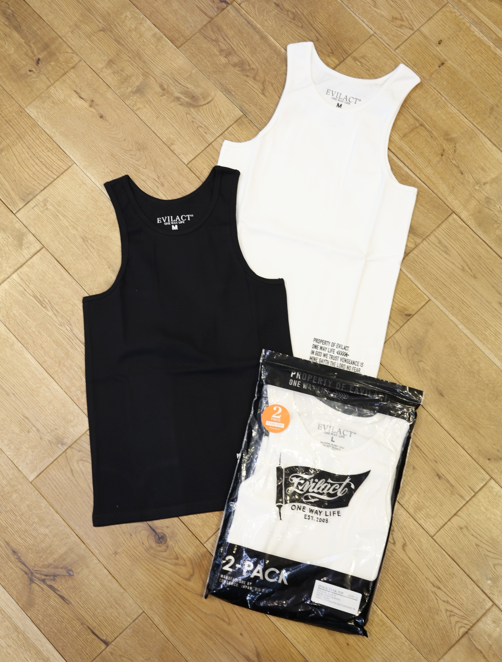 【5月11日 12:00〜 発売開始】　EVILACT 　「2PACK TANK TOP」　2パック リブタンクトップ