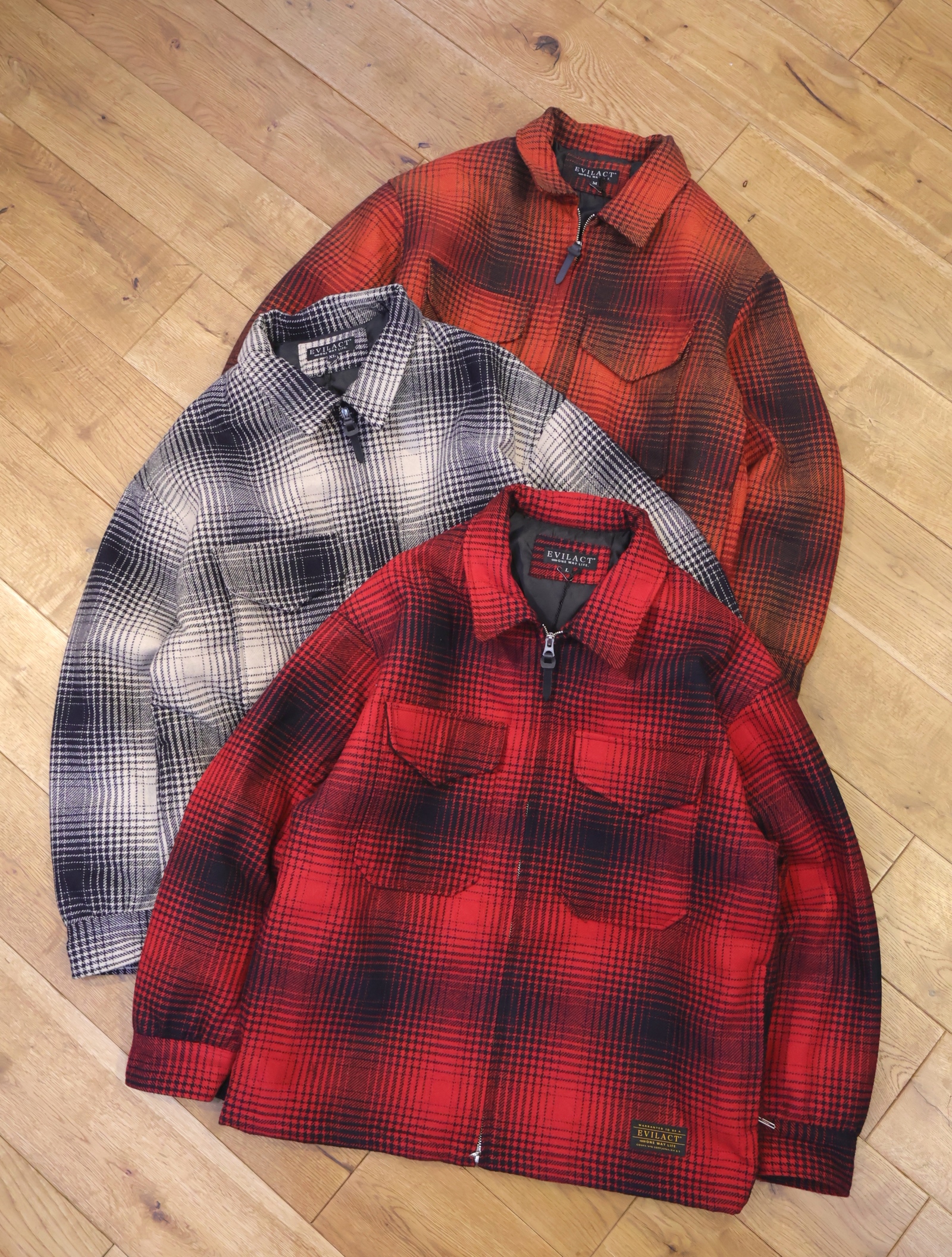 EVILACT 　　「CHECK PADDED JKT」　ウール オンブレーチェック パデッドジャケット