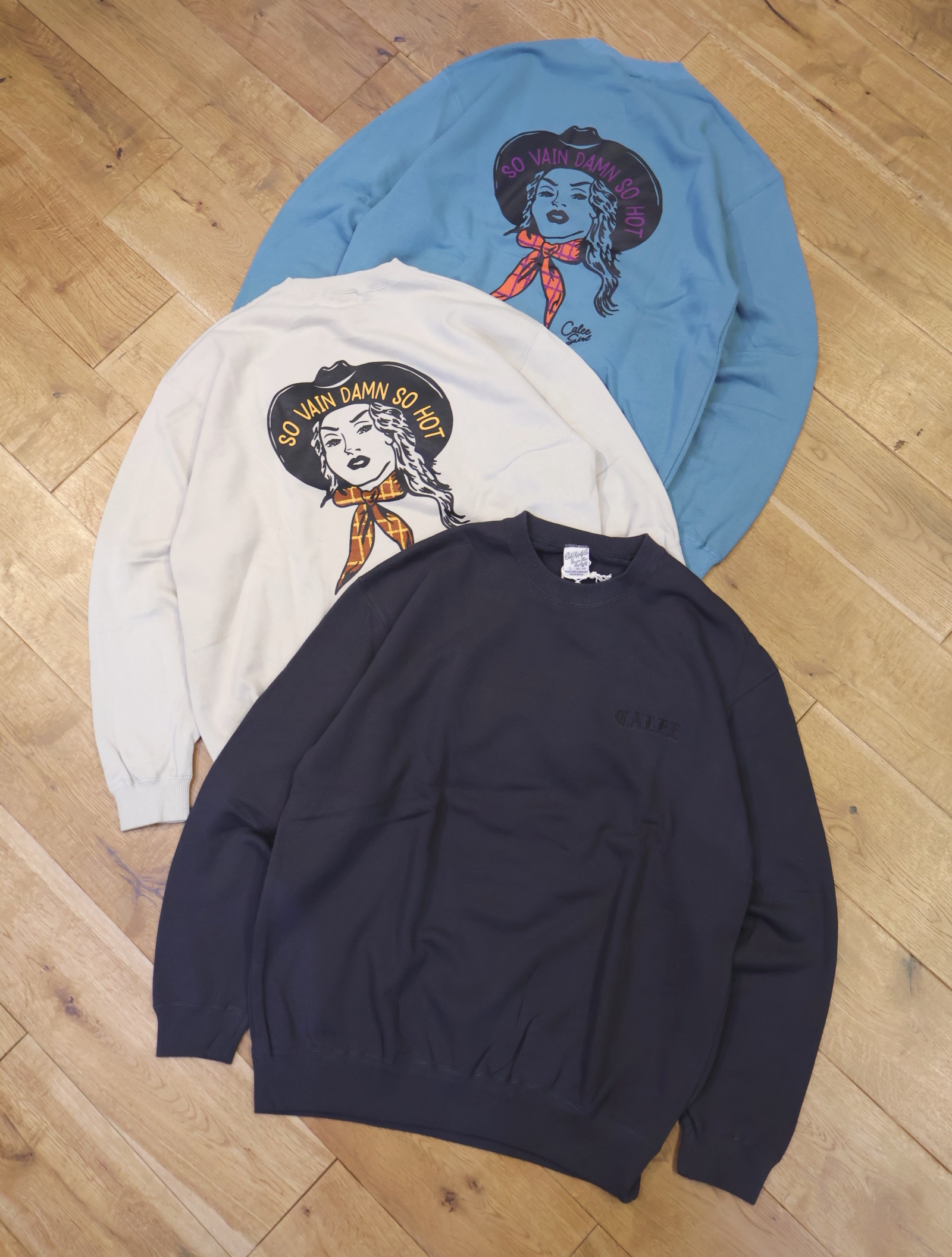 CALEE　　「SYNDICATE RETRO WESTERN GIRL CREW NECK SW」　　クルーネックスウェット
