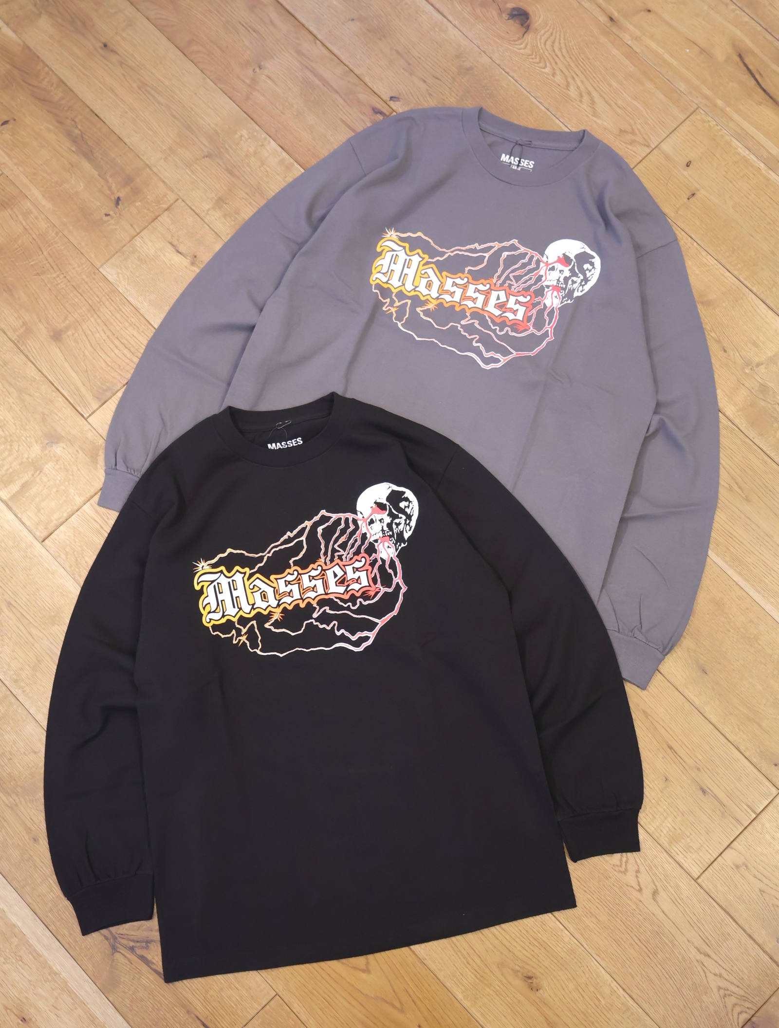 MASSES　「T-SHIRT  L/S SKULL THUNDER」　プリントロングスリーブティーシャツ