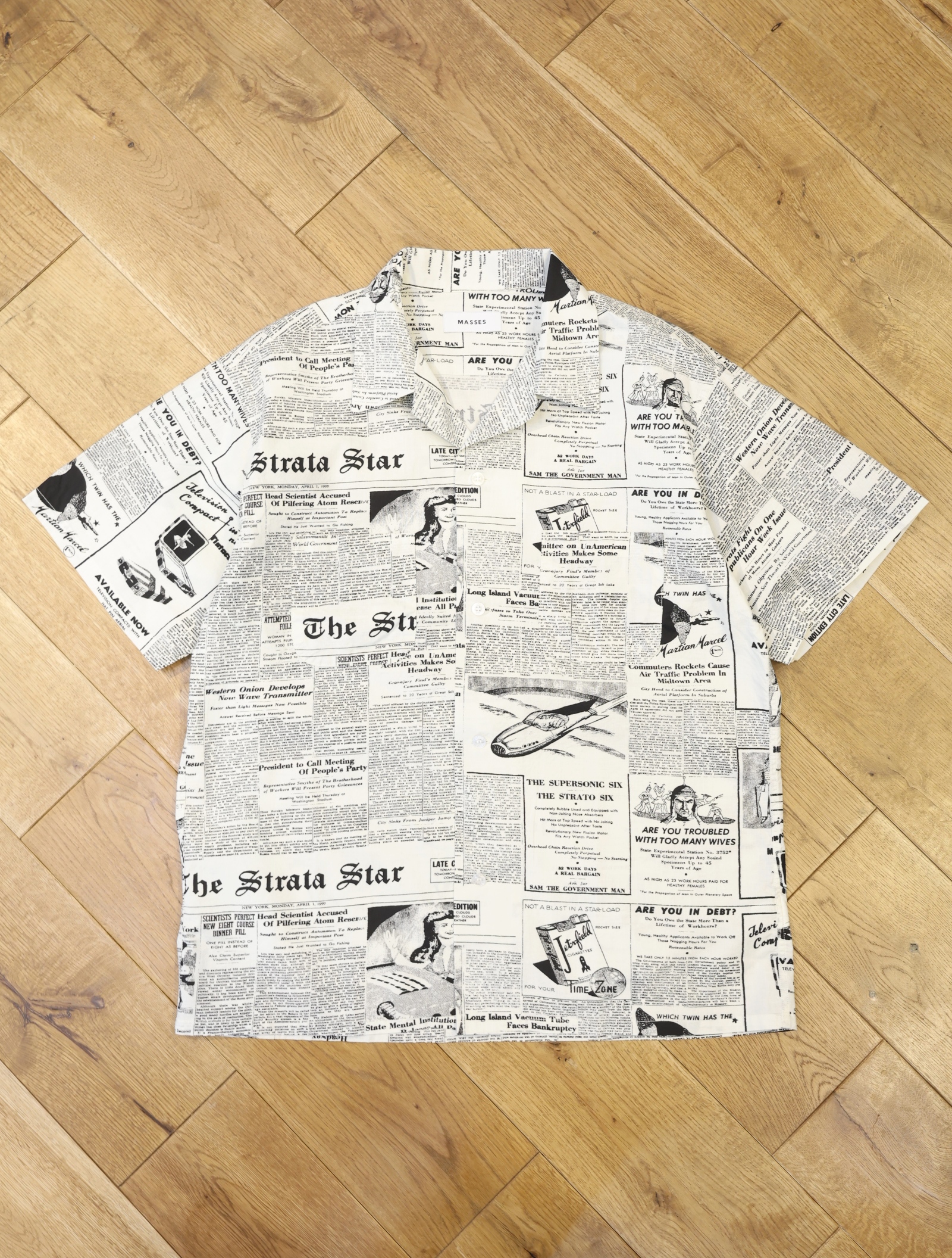 MASSES　「NEWS PAPER S/S SHIRT」　オープンカラーシャツ