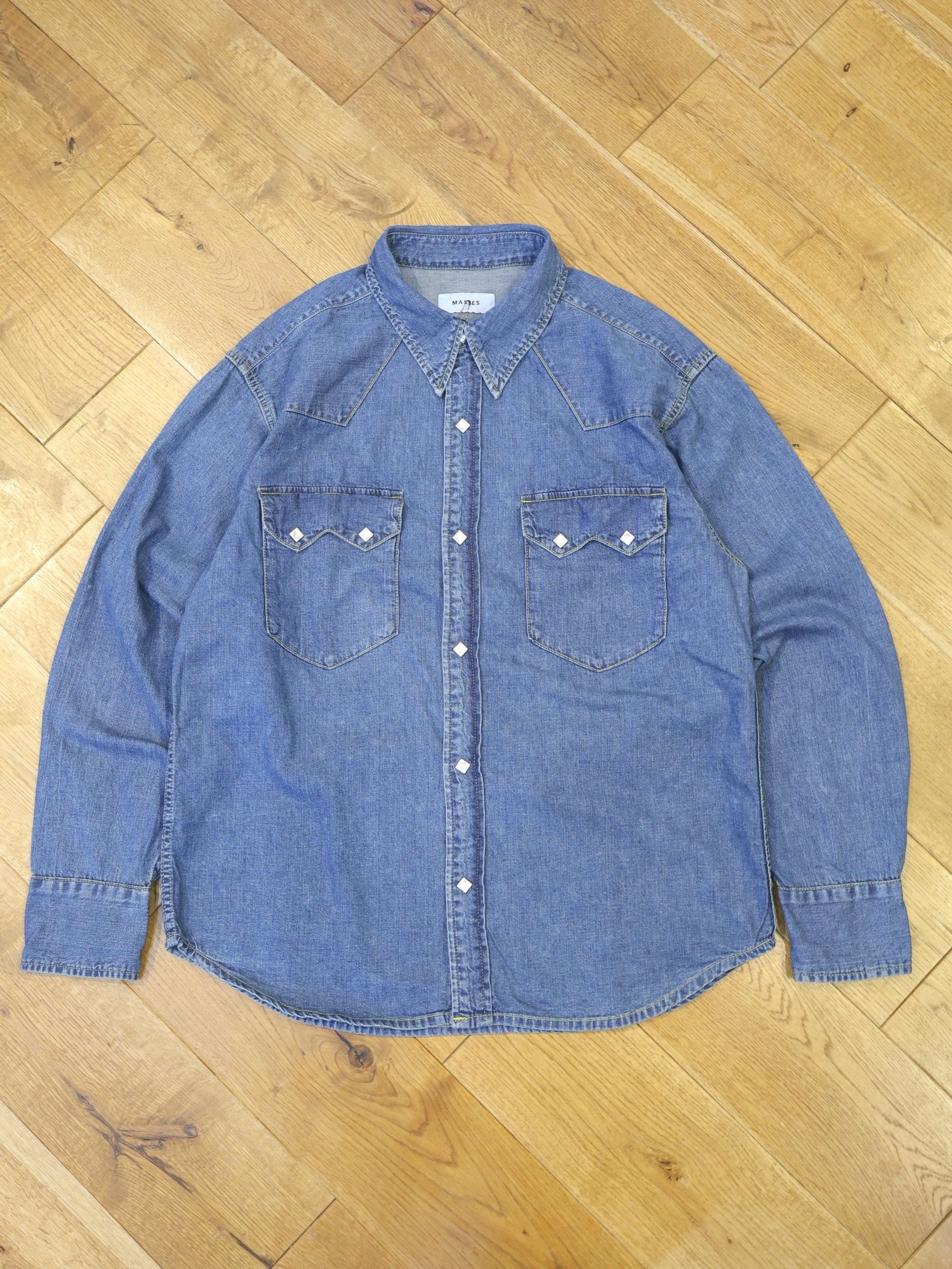MASSES　「DENIM SHIRT H.WASH」　ヴィンテージ加工 デニムウエスタンシャツ