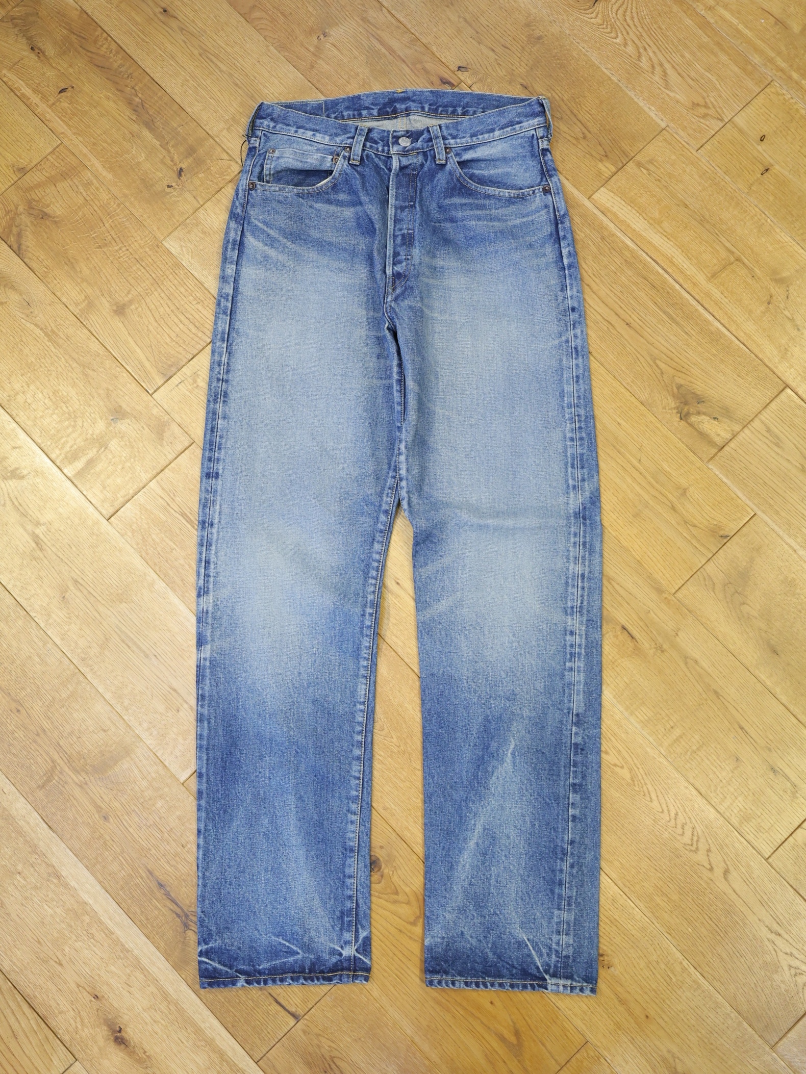 MASSES　　「DENIM 5P PANTS A.3」　ヴィンテージ加工 5ポケット ワイドストレートデニムパンツ
