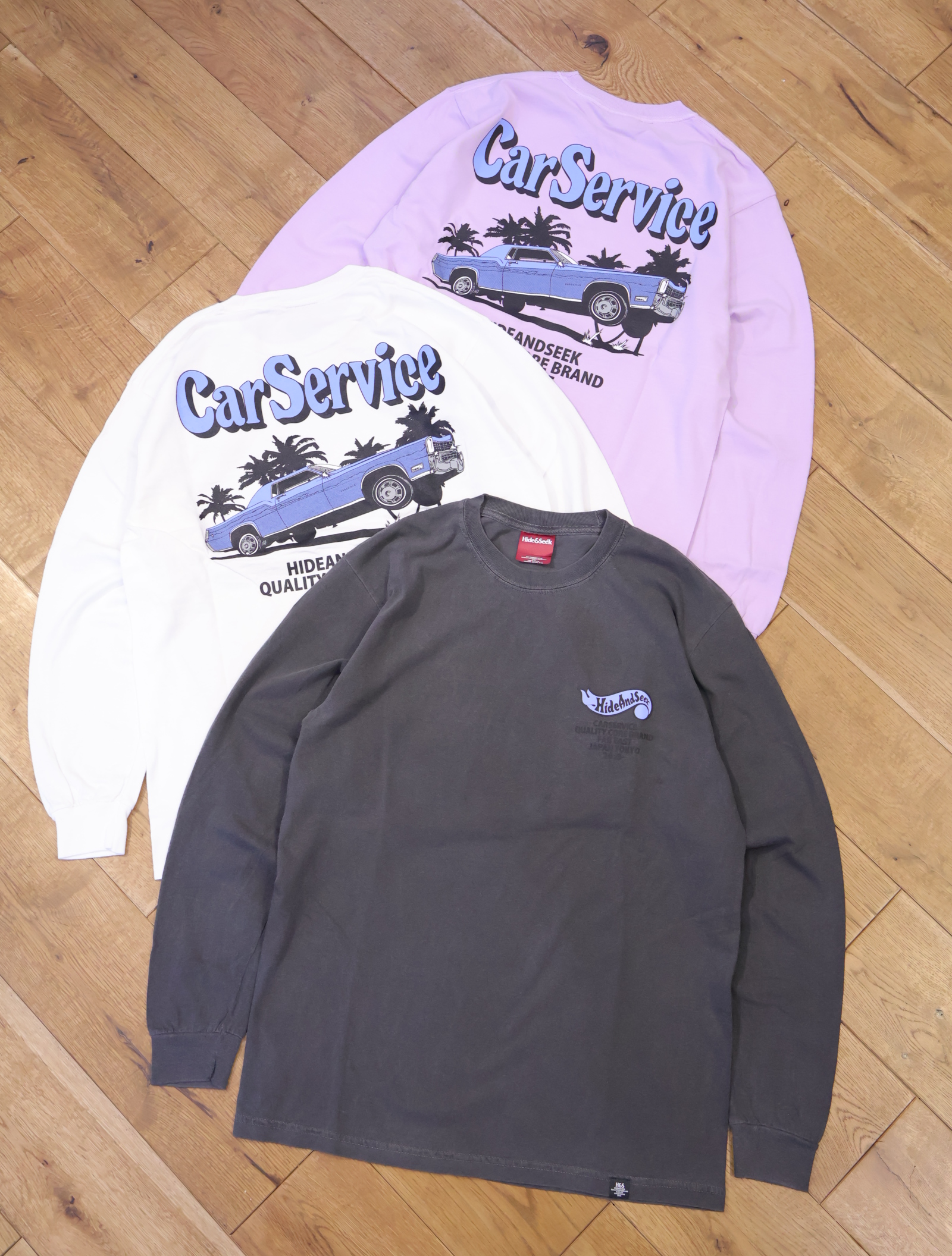 Hide and Seek × CarService 　「L/S Tee-2（BACK）」　プリント ロングスリーブティーシャツ