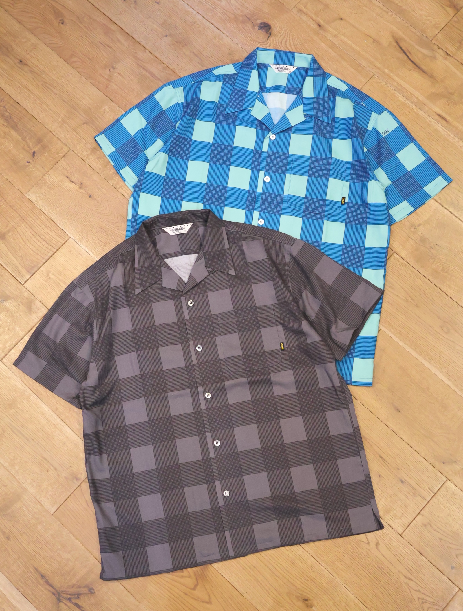 CALEE 　　「RAYON CHECK OPEN COLLAR SH」    オープンカラーチェックシャツ