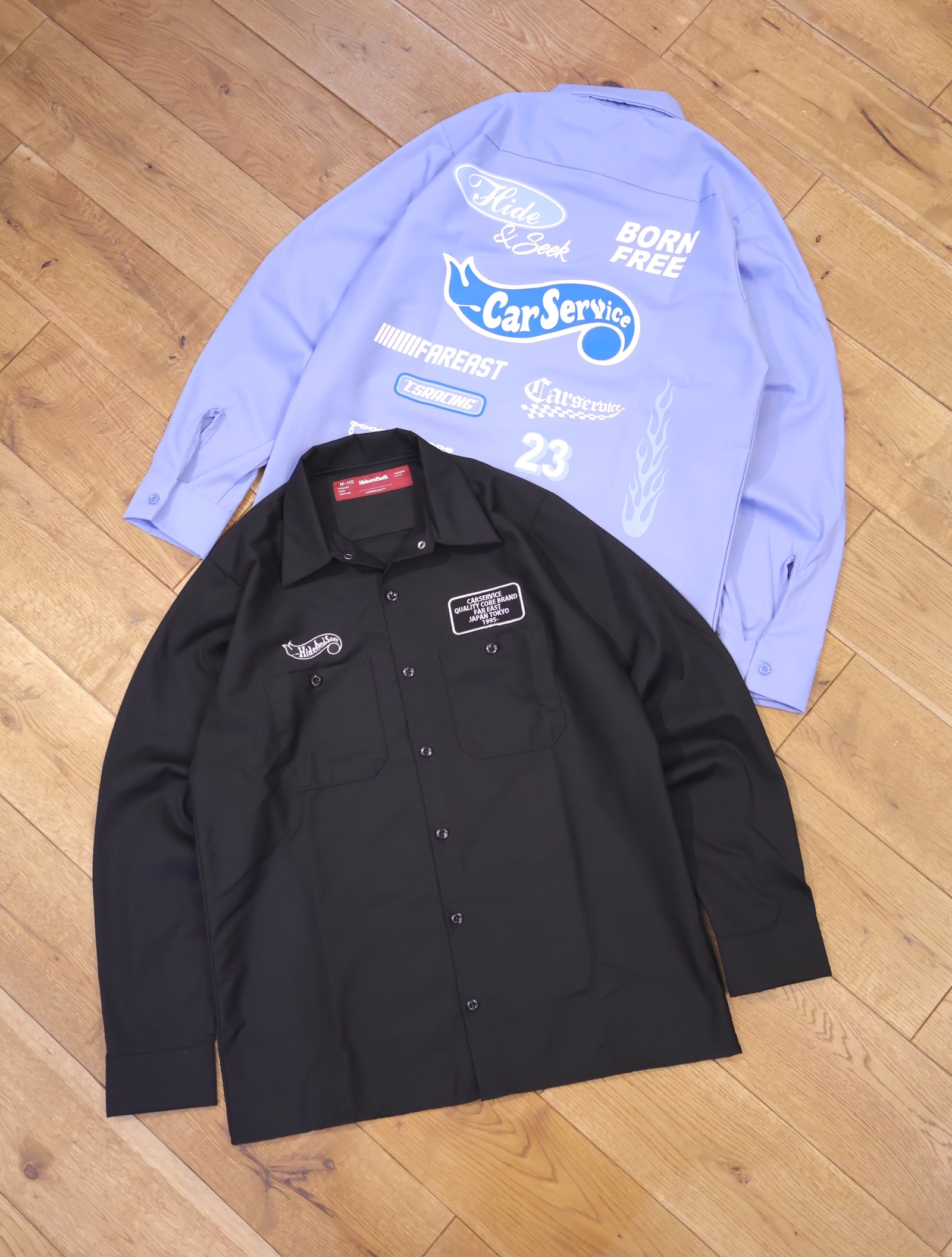 Hide and Seek × CarService 　「Work L/S Shirt（SOLID）」　レギュラーカラーワークシャツ