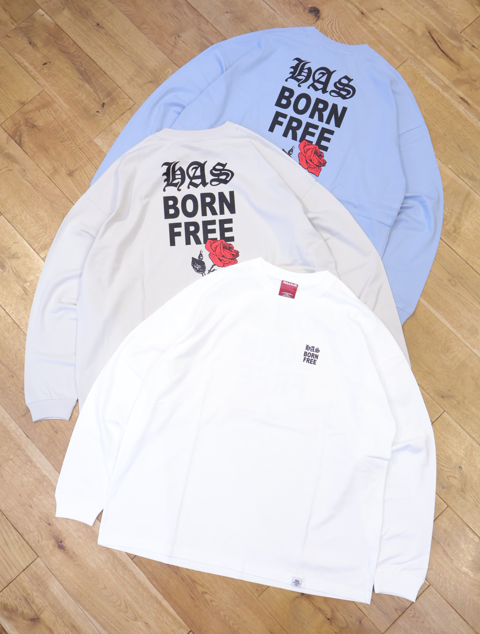 Hide and Seek　「Rose HAS L/S Tee（LOOSE FIT）」　ルーズフィット プリントロングスリーブティーシャツ