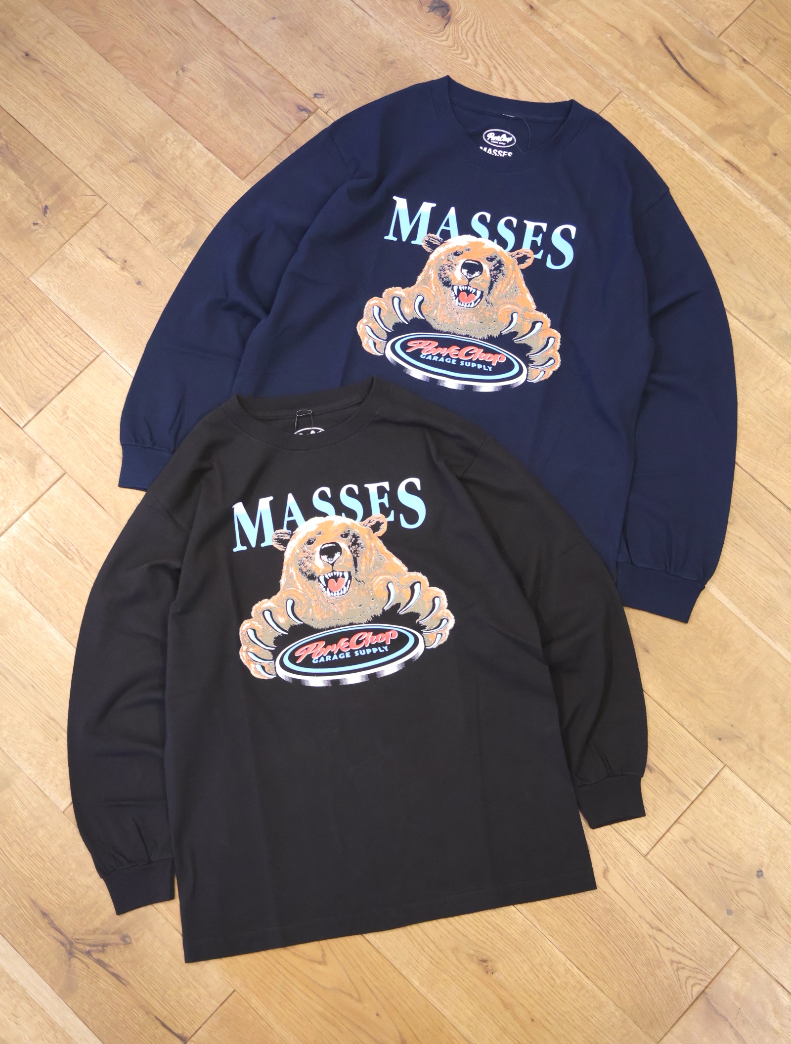 PORKCHOP GARAGE SUPPLY × MASSES　  「T-SHIRT BEAR LS」   ロングスリーブプリントティーシャツ