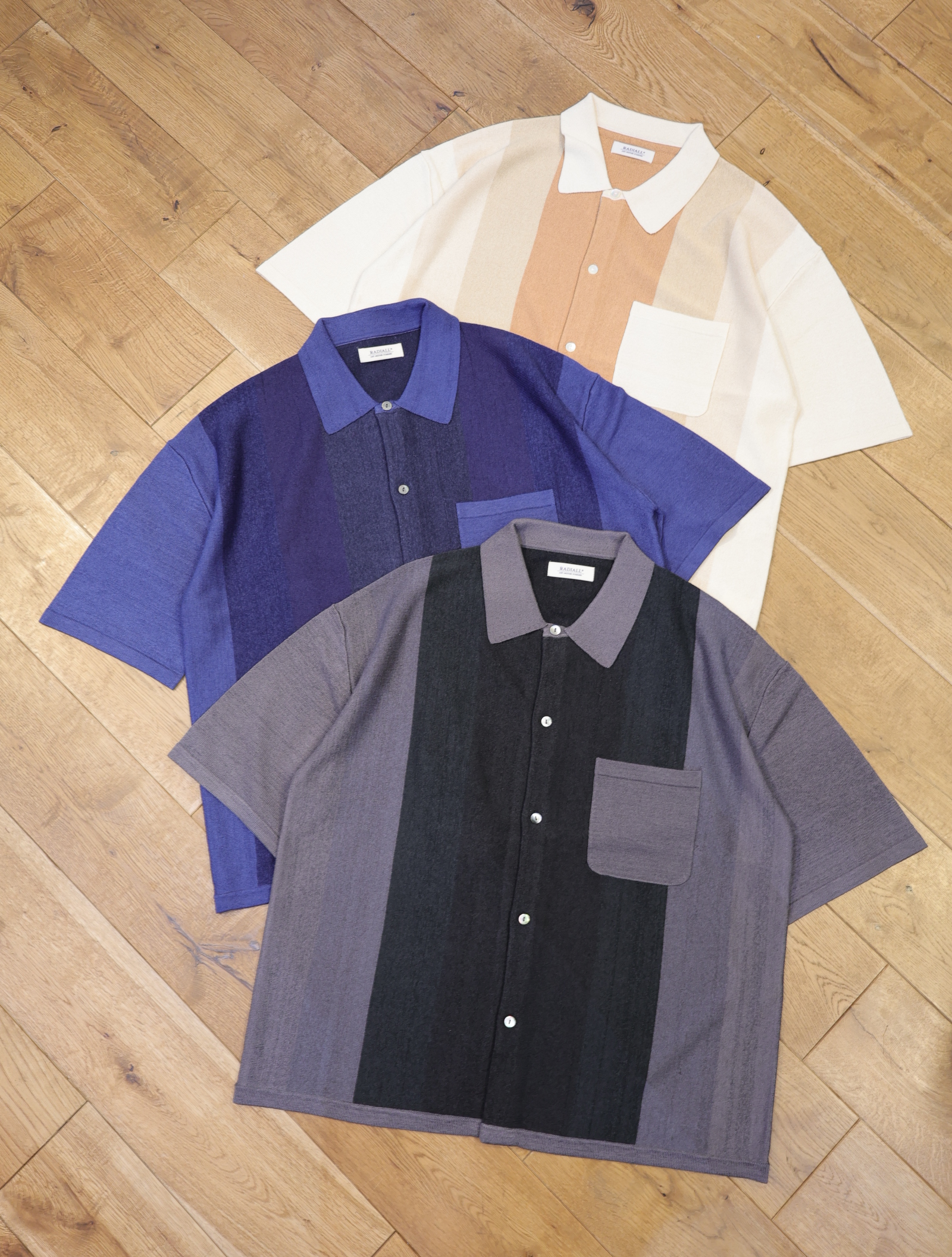 RADIALL　　「TONE - REGULAR COLLARED SWEATER S/S」　 ショートスリーブ パネルニットシャツ