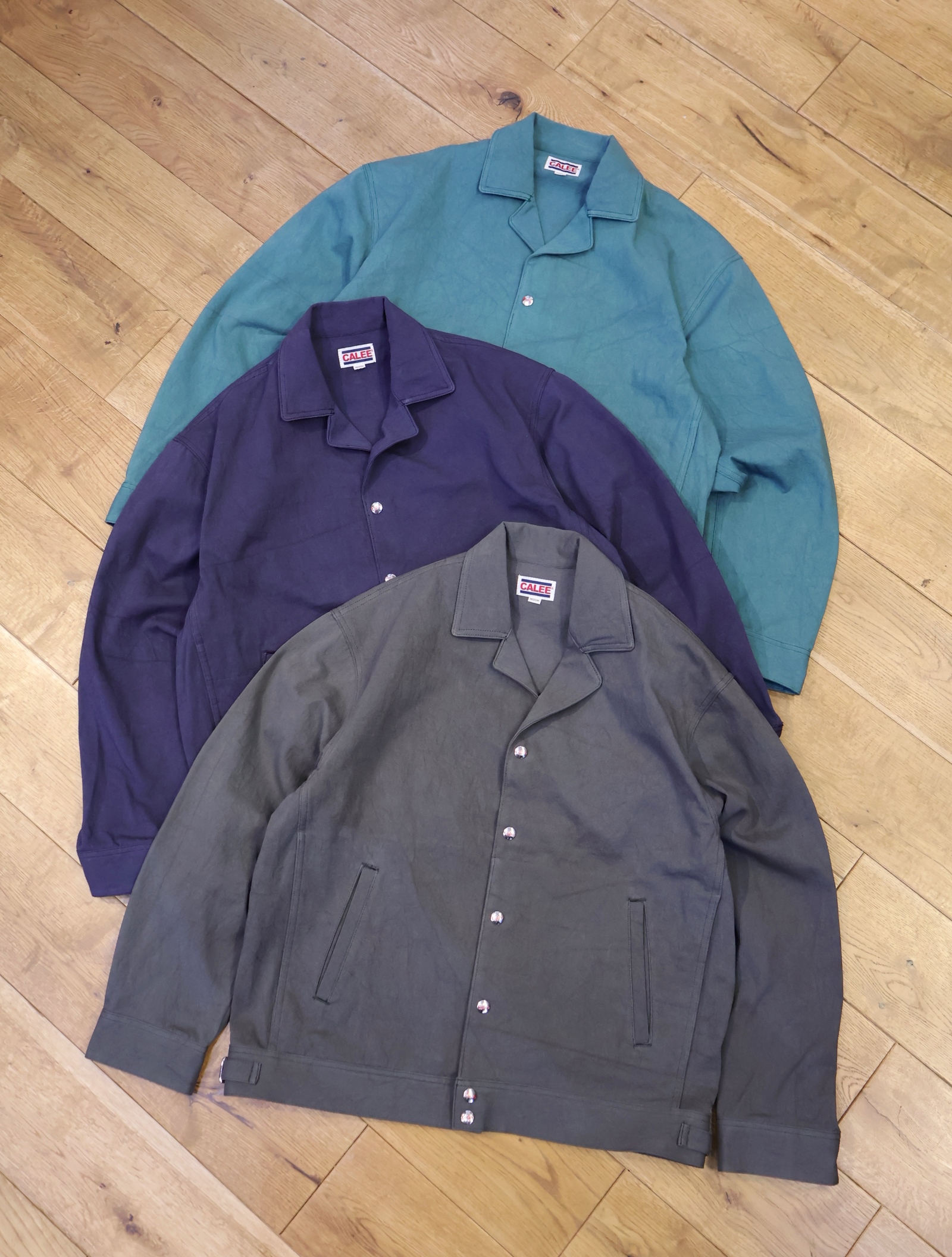 CALEE　「SLUB SATIN OPEN COLLAR JACKET」　スラブサテン オープンカラージャケット